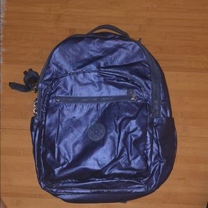 Metallic blue/purple Kipling backpack